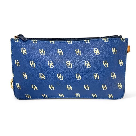 Dooney & Bourke Signature Pebbled Leather Wristlet Zip Pouch Blue With Tan Trim - Picture 3 of 7